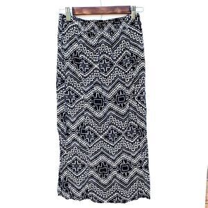 Express Black White Aztec Tribal Geometric Side Slit Midi Pencil Skirt